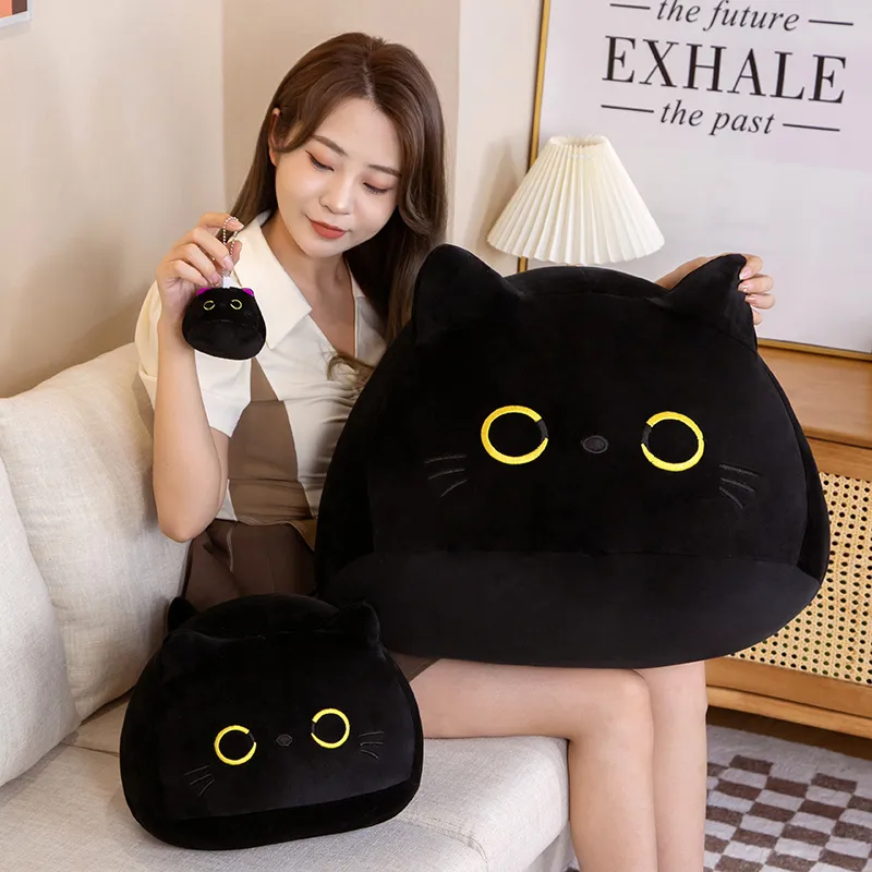 Round Ball Cat Plush Pillow Toys Soft Stuffed Cartoon Animal Doll Black Cats Nap Cushion Christmas Birthday Gift For