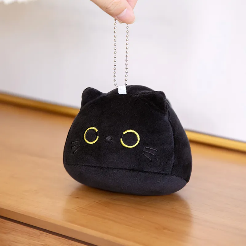 Round Ball Cat Plush Pillow Toys Soft Stuffed Cartoon Animal Doll Black Cats Nap Cushion Christmas Birthday Gift For