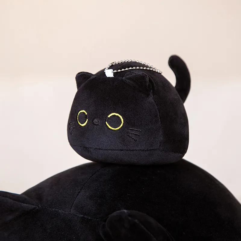 Round Ball Cat Plush Pillow Toys Soft Stuffed Cartoon Animal Doll Black Cats Nap Cushion Christmas Birthday Gift For