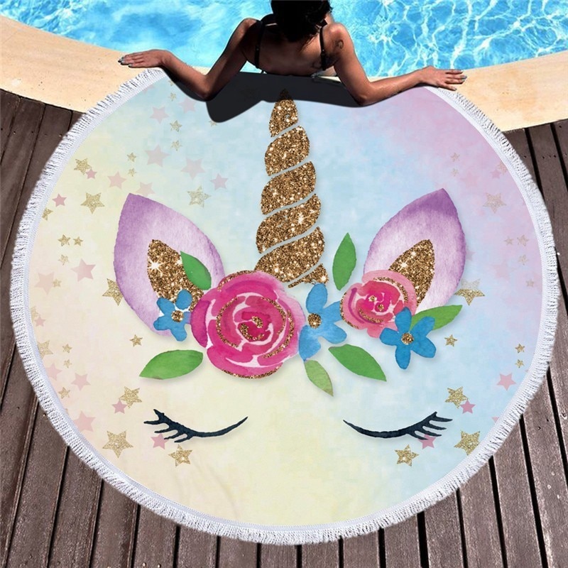 Round Beach Towel Unicorn Print Round Beach Towel Unicorn Print