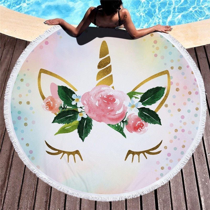 Round Beach Towel Unicorn Print Round Beach Towel Unicorn Print