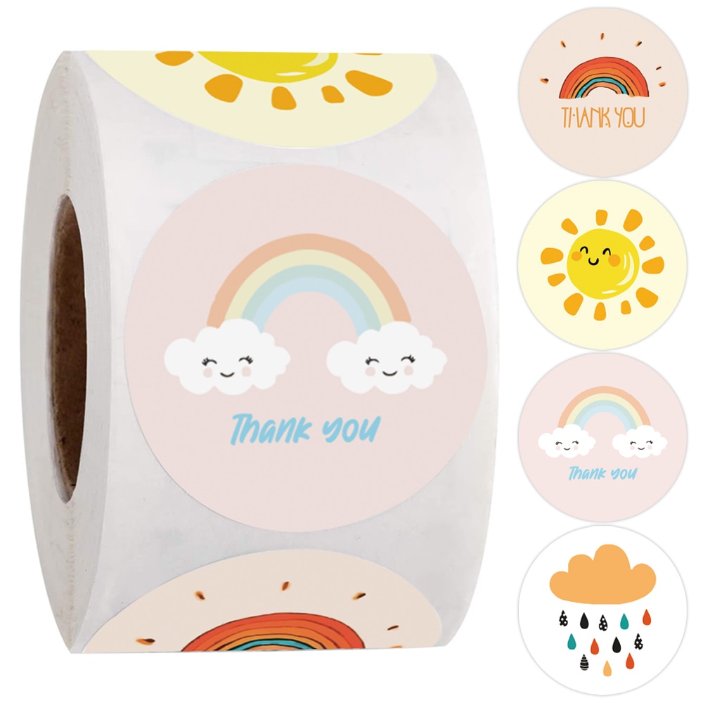 Round Cartoon Thank You Sticker Roll (500 pcs)