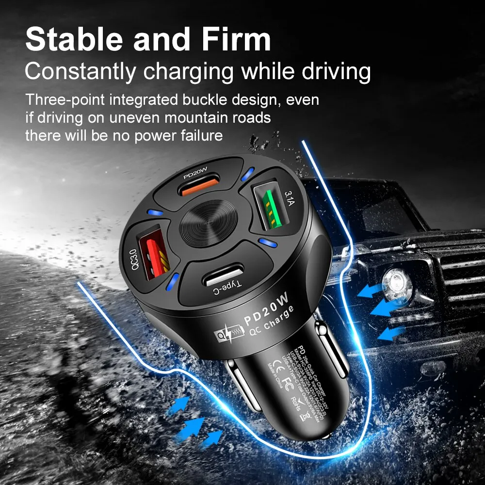 Round Dual USB Car Charger Fast Charging USB Type C Fast Charger PD QC3.0 For iPhone Samsung XiaomiPhone Adapter