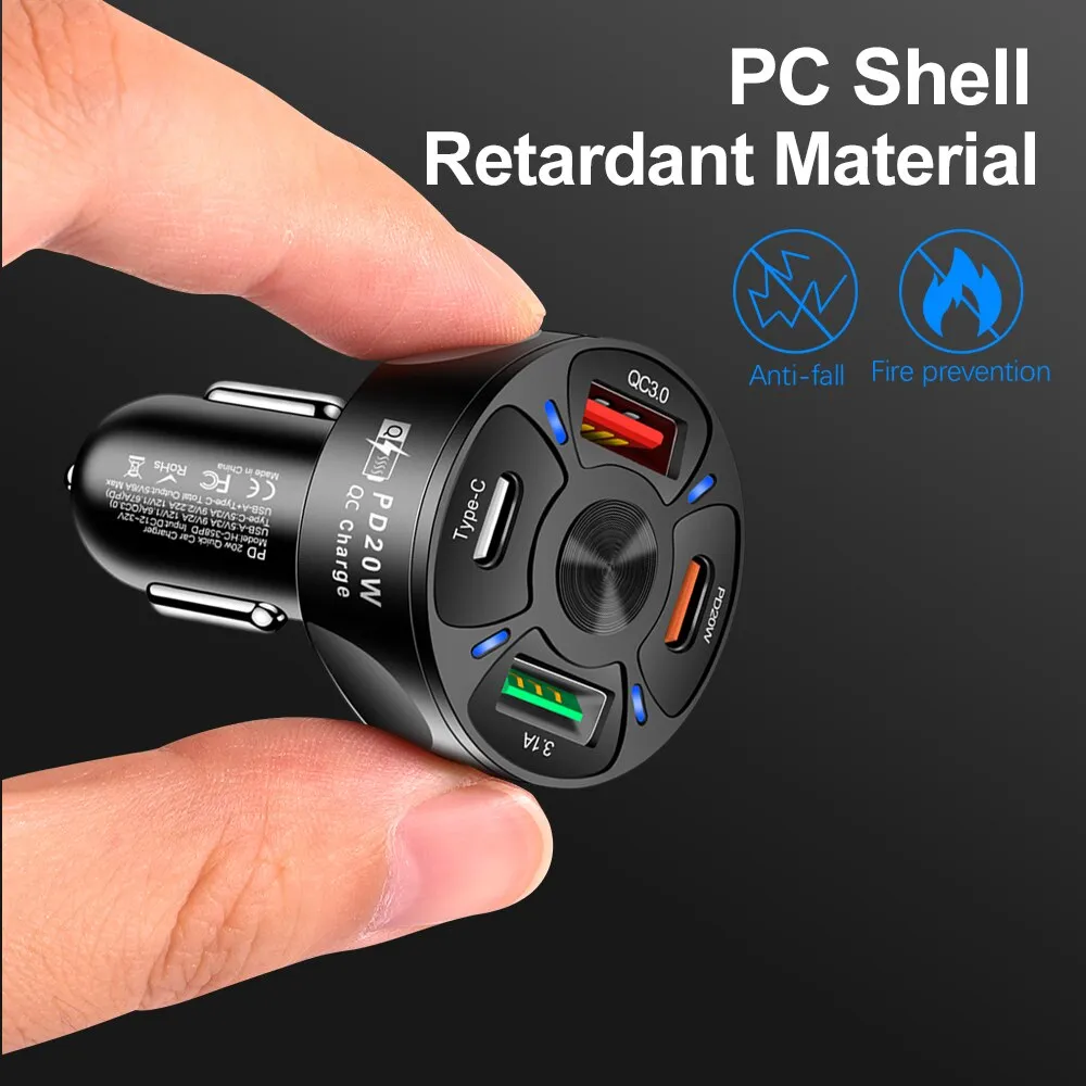 Round Dual USB Car Charger Fast Charging USB Type C Fast Charger PD QC3.0 For iPhone Samsung XiaomiPhone Adapter