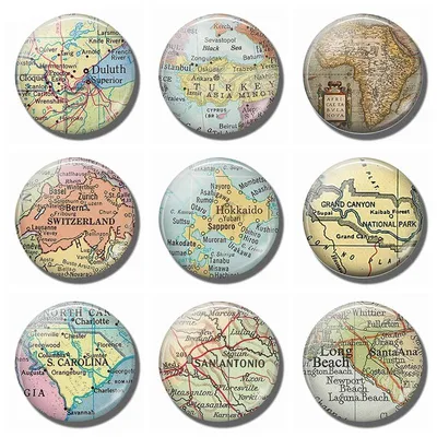 Round Glass Map Magnet
