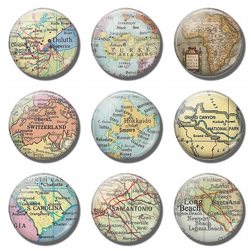 Round Glass Map Magnet Round Glass Map Magnet