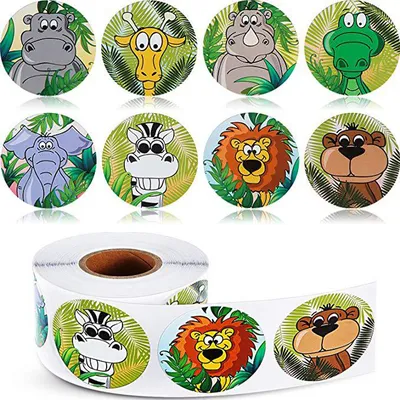 Round Jungle Animals Stickers (50 pcs) Round Jungle Animals Stickers (50 pcs)