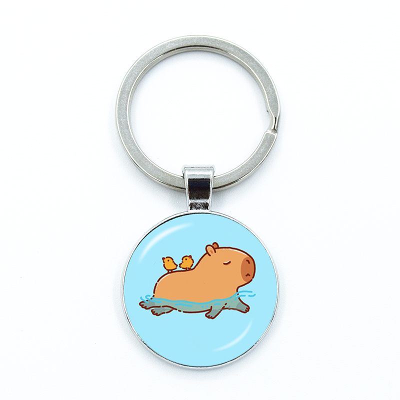 Round Metal Capybara Keychain