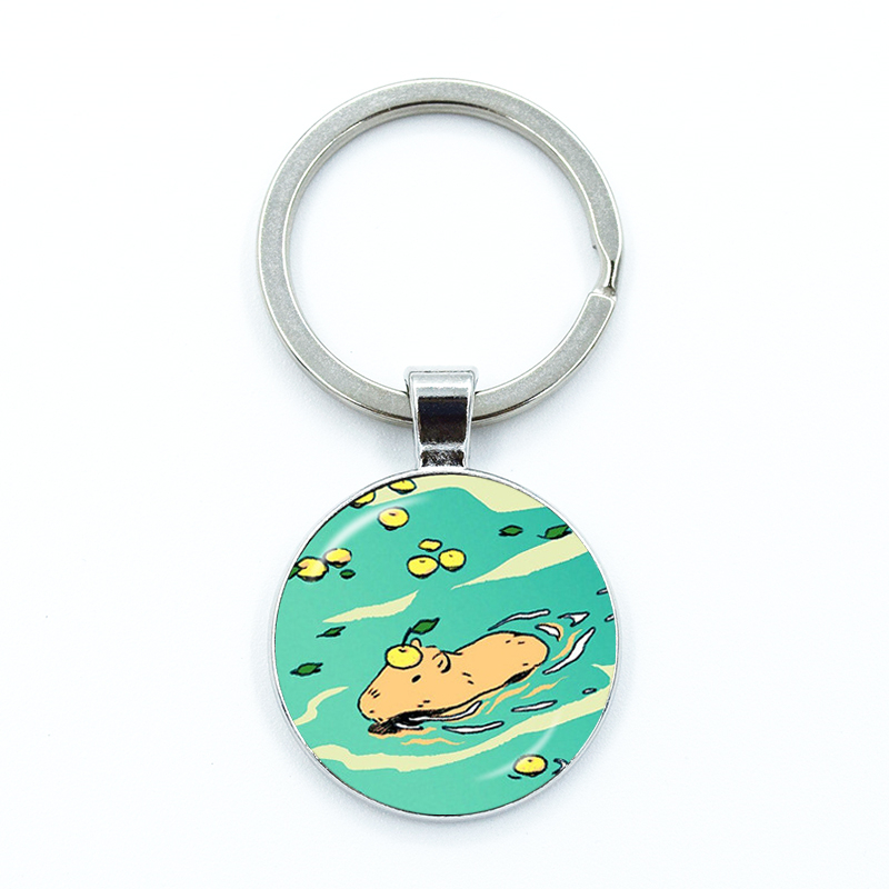 Round Metal Capybara Keychain