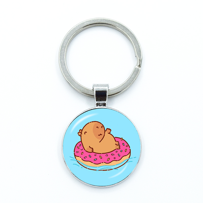 Round Metal Capybara Keychain