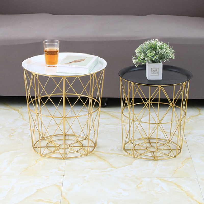 Round Metal Coffee Table with Storage Basket Round Metal Coffee Table with Storage Basket