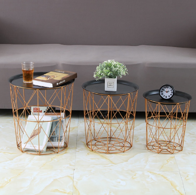 Round Metal Coffee Table with Storage Basket Round Metal Coffee Table with Storage Basket