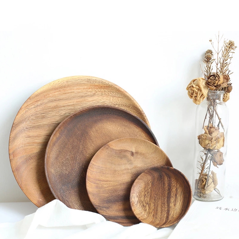 Round Natural Acacia Wood Plate (4 pcs) Round Natural Acacia Wood Plate (4 pcs)