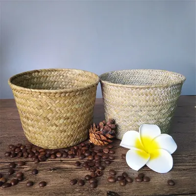 Round Rattan Basket Handwoven Container