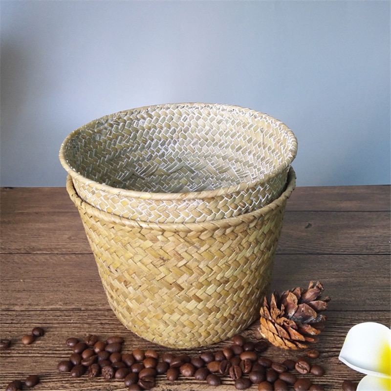 Round Rattan Basket Handwoven Container