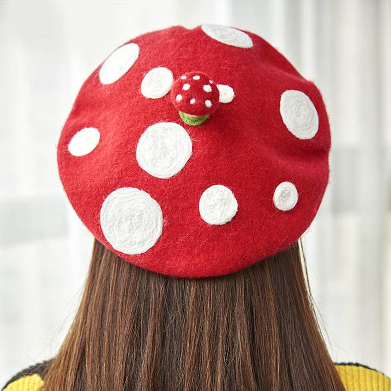 Round Red Felt Mushroom Hat