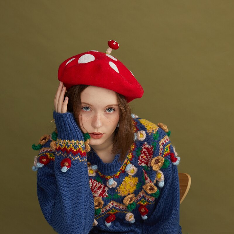 Round Red Felt Mushroom Hat Round Red Felt Mushroom Hat
