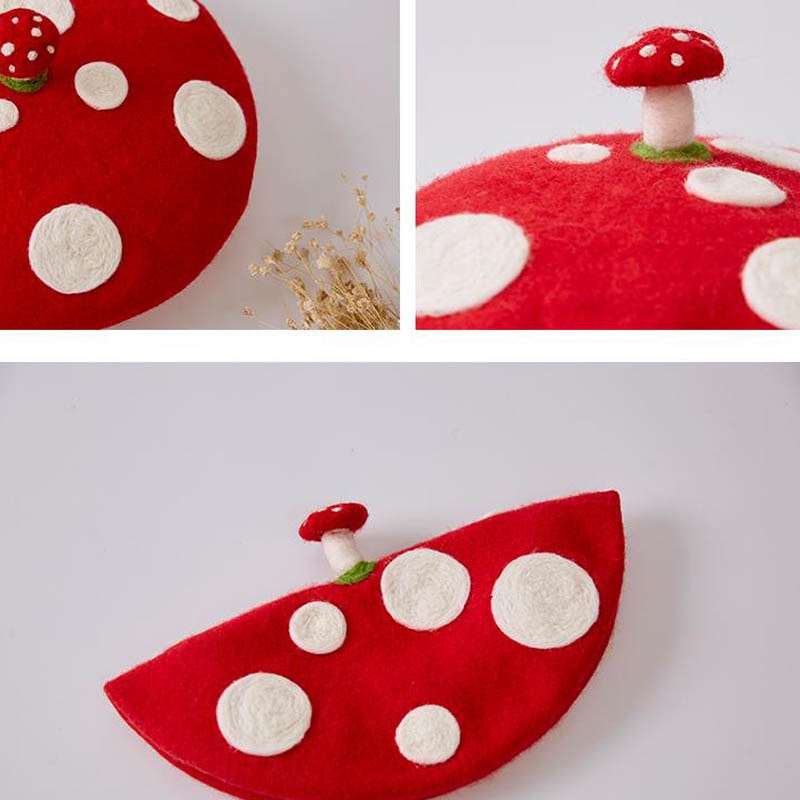 Round Red Felt Mushroom Hat Round Red Felt Mushroom Hat