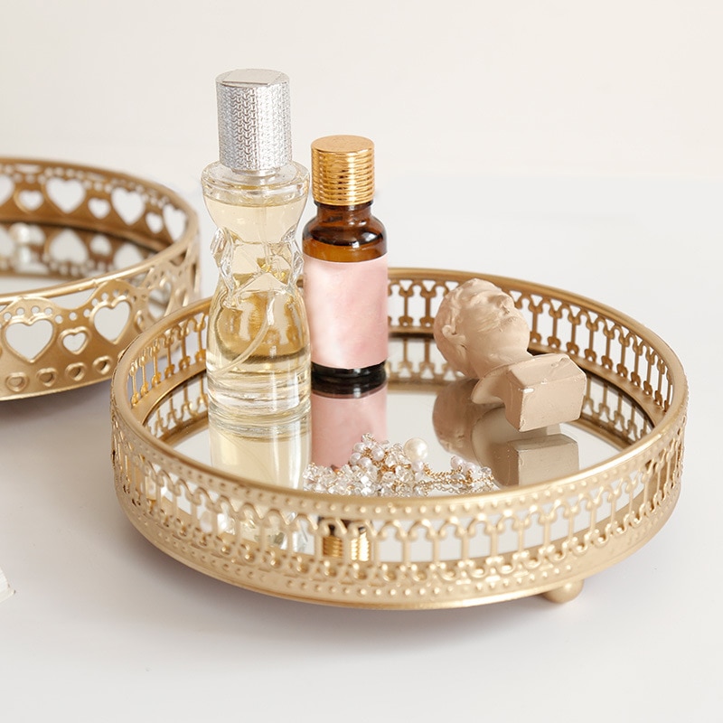 Round Retro Mirror Metal Tray Round Retro Mirror Metal Tray