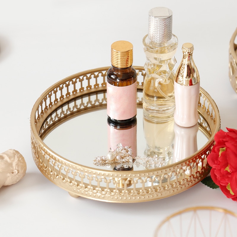 Round Retro Mirror Metal Tray Round Retro Mirror Metal Tray