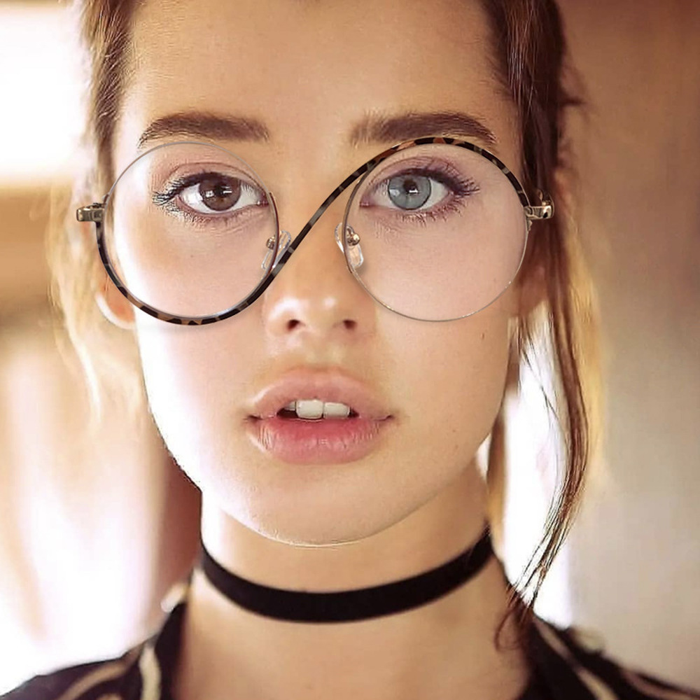 Round Semi Rimless S Shape Women EyeGlasses Big Frame Clear Lens Optical Eyewear Men Vintage Anti-Blue Light Glasses