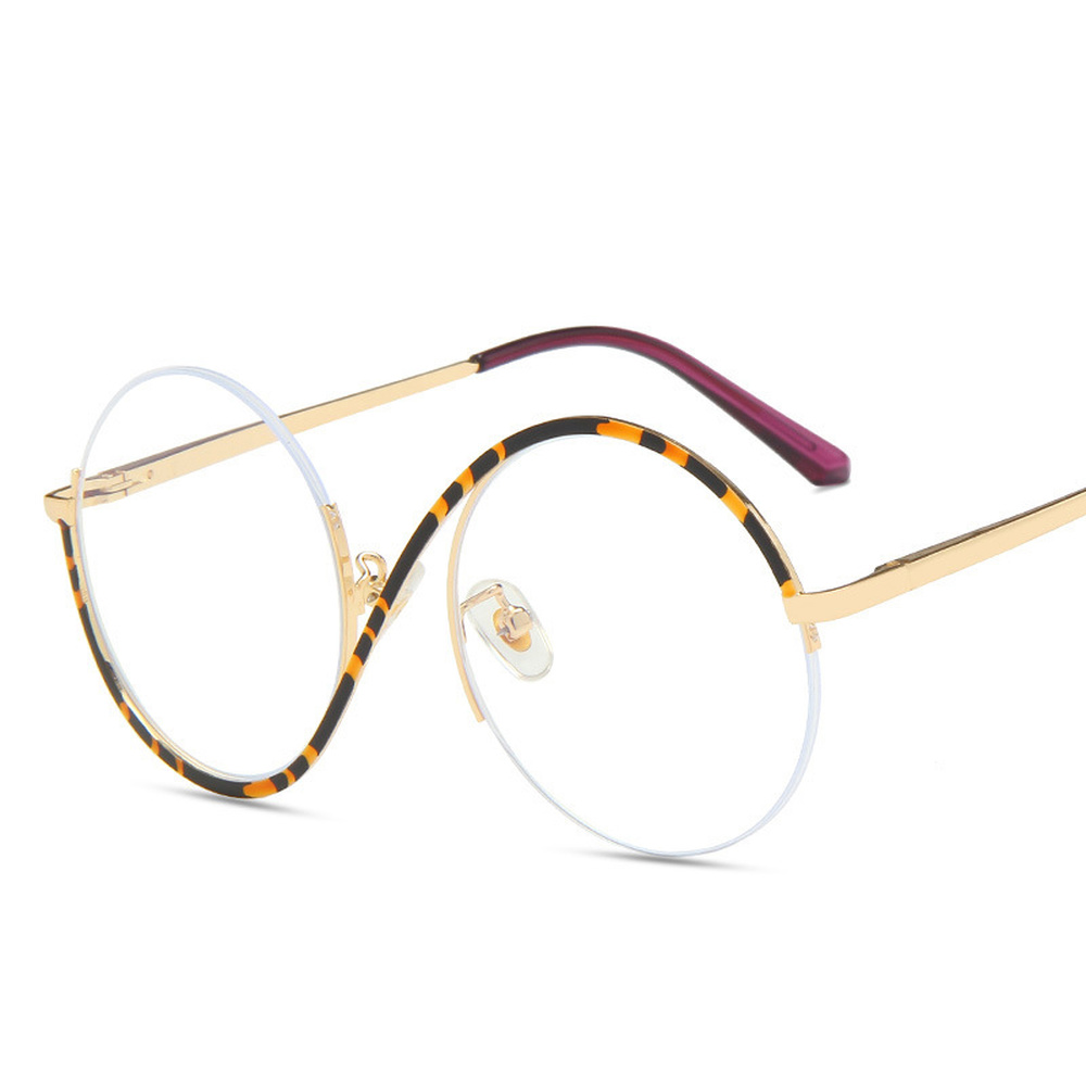 Round Semi Rimless S Shape Women EyeGlasses Big Frame Clear Lens Optical Eyewear Men Vintage Anti-Blue Light Glasses