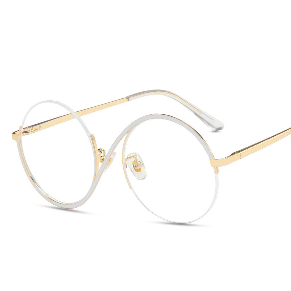 Round Semi Rimless S Shape Women EyeGlasses Big Frame Clear Lens Optical Eyewear Men Vintage Anti-Blue Light Glasses
