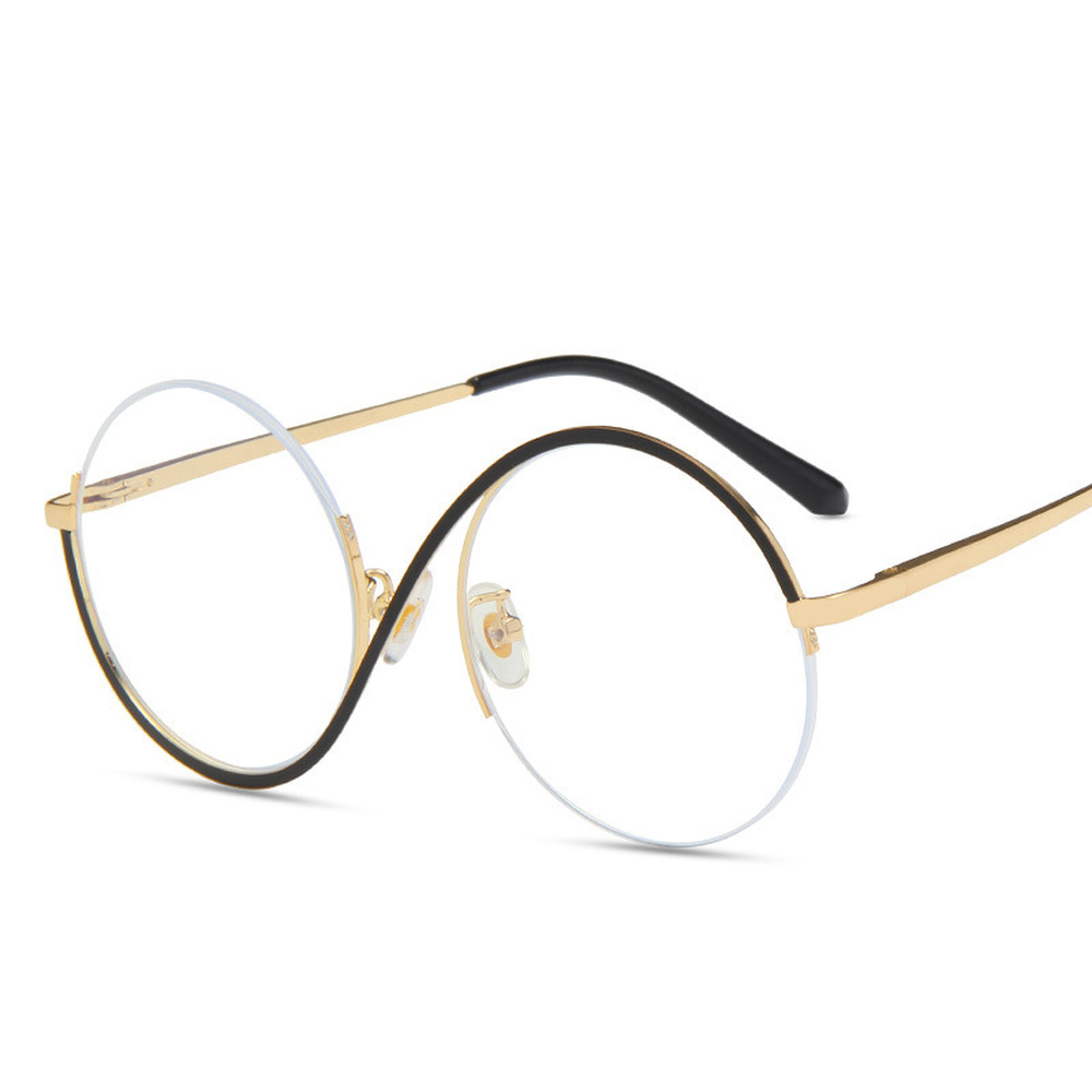 Round Semi Rimless S Shape Women EyeGlasses Big Frame Clear Lens Optical Eyewear Men Vintage Anti-Blue Light Glasses