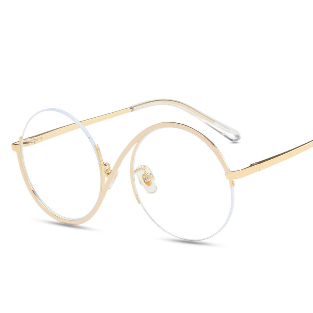 Round Semi Rimless S Shape Women EyeGlasses Big Frame Clear Lens Optical Eyewear Men Vintage Anti-Blue Light Glasses