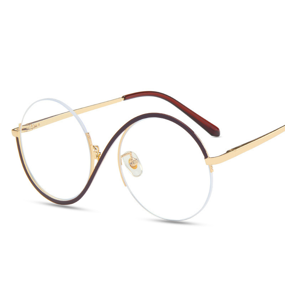 Round Semi Rimless S Shape Women EyeGlasses Big Frame Clear Lens Optical Eyewear Men Vintage Anti-Blue Light Glasses