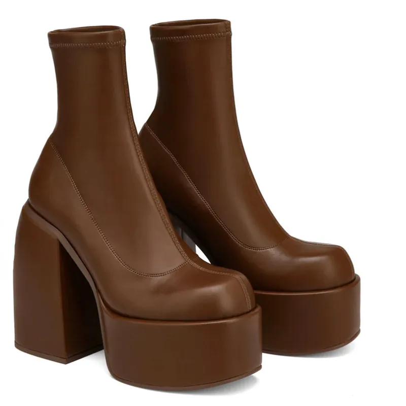 Round Toe Ladies Matin Boots Jeans Platform Chunky Heels Boots Round Toe Ladies Matin Boots Jeans Platform Chunky Heels Boots