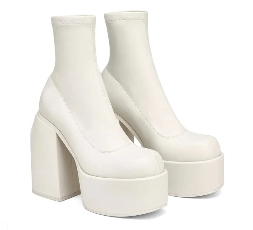 Round Toe Ladies Matin Boots Jeans Platform Chunky Heels Boots Round Toe Ladies Matin Boots Jeans Platform Chunky Heels Boots