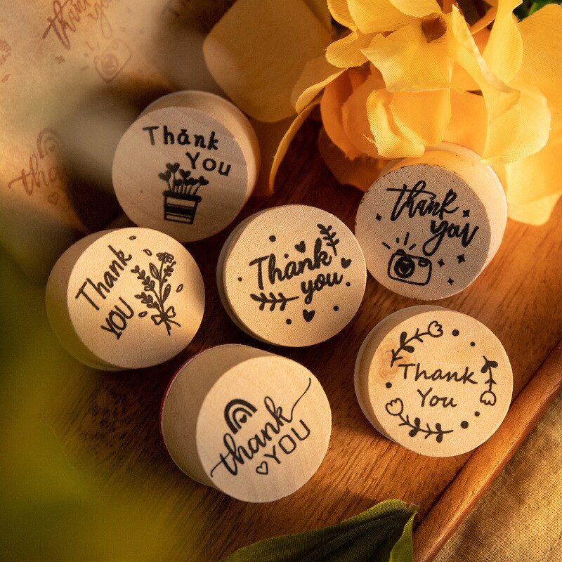 Round Wooden Thank You Rubber Stamps (6 pcs) Round Wooden Thank You Rubber Stamps (6 pcs)