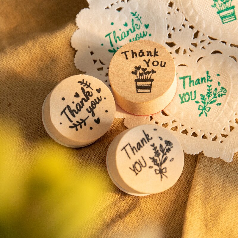 Round Wooden Thank You Rubber Stamps (6 pcs)