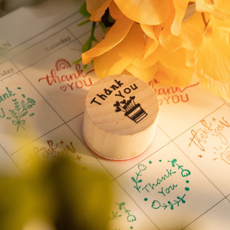 Round Wooden Thank You Rubber Stamps (6 pcs)