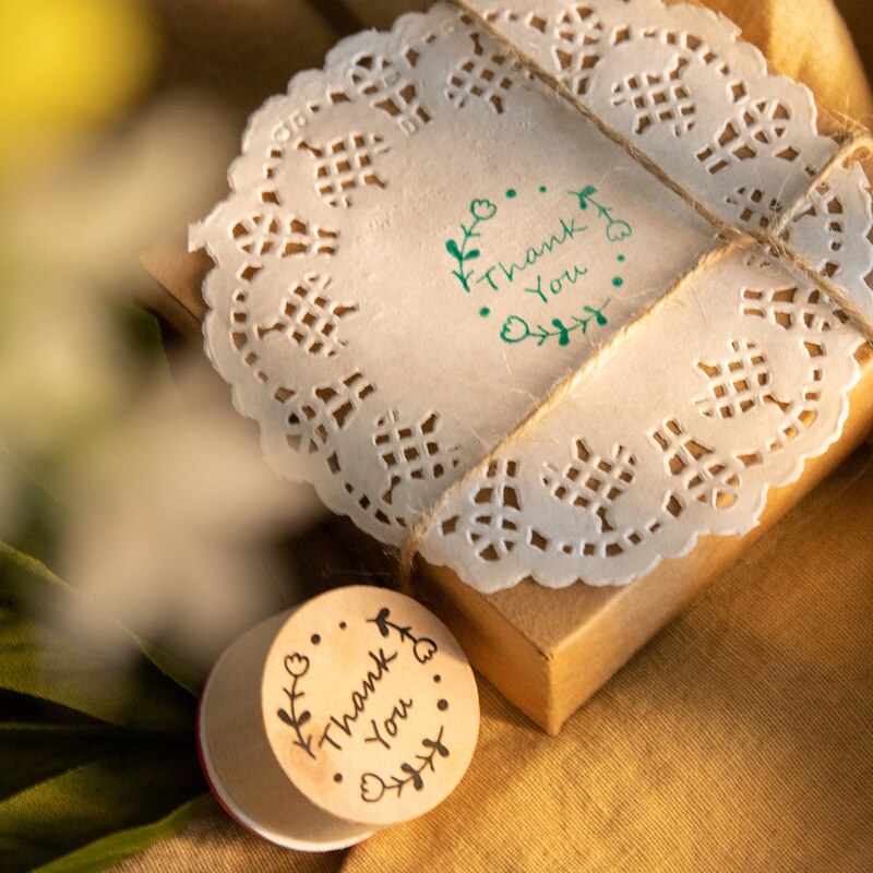 Round Wooden Thank You Rubber Stamps (6 pcs)