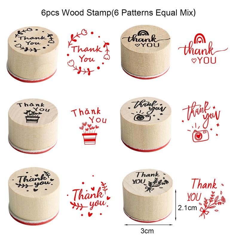 Round Wooden Thank You Rubber Stamps (6 pcs)
