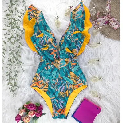 Ruffle One Piece Swimsuit Sexy Beachwear Ruffle One Piece Swimsuit Sexy Beachwear