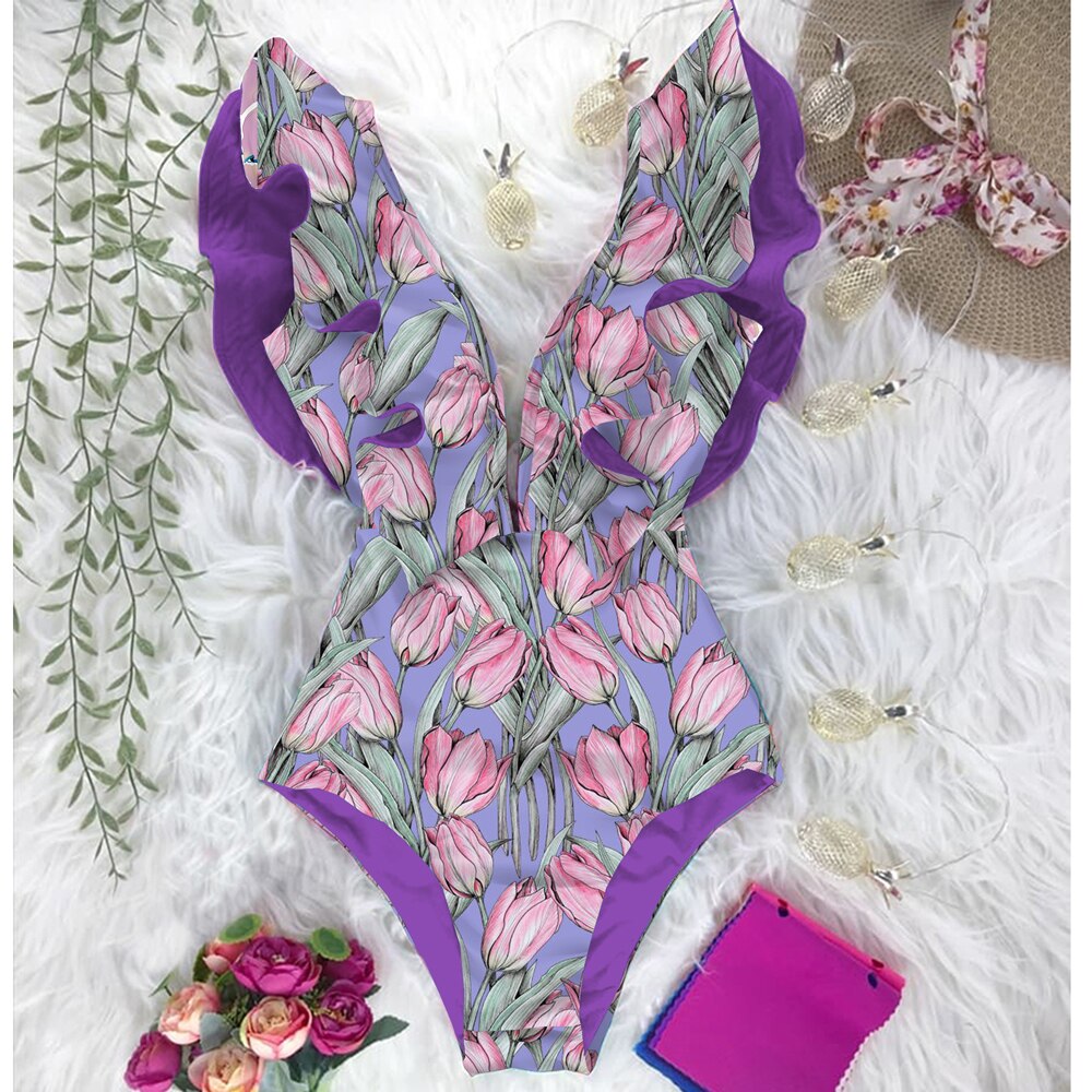 Ruffle One Piece Swimsuit Sexy Beachwear Ruffle One Piece Swimsuit Sexy Beachwear
