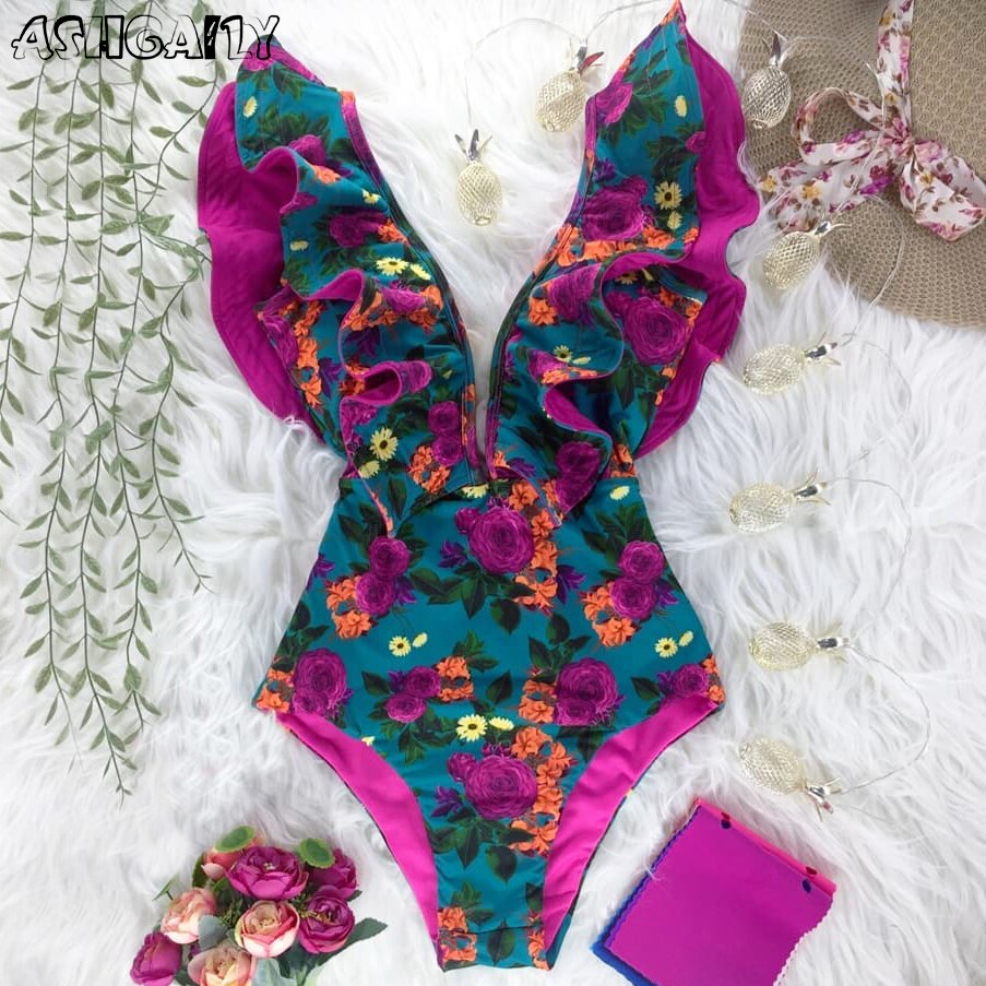 Ruffle One Piece Swimsuit Sexy Beachwear Ruffle One Piece Swimsuit Sexy Beachwear