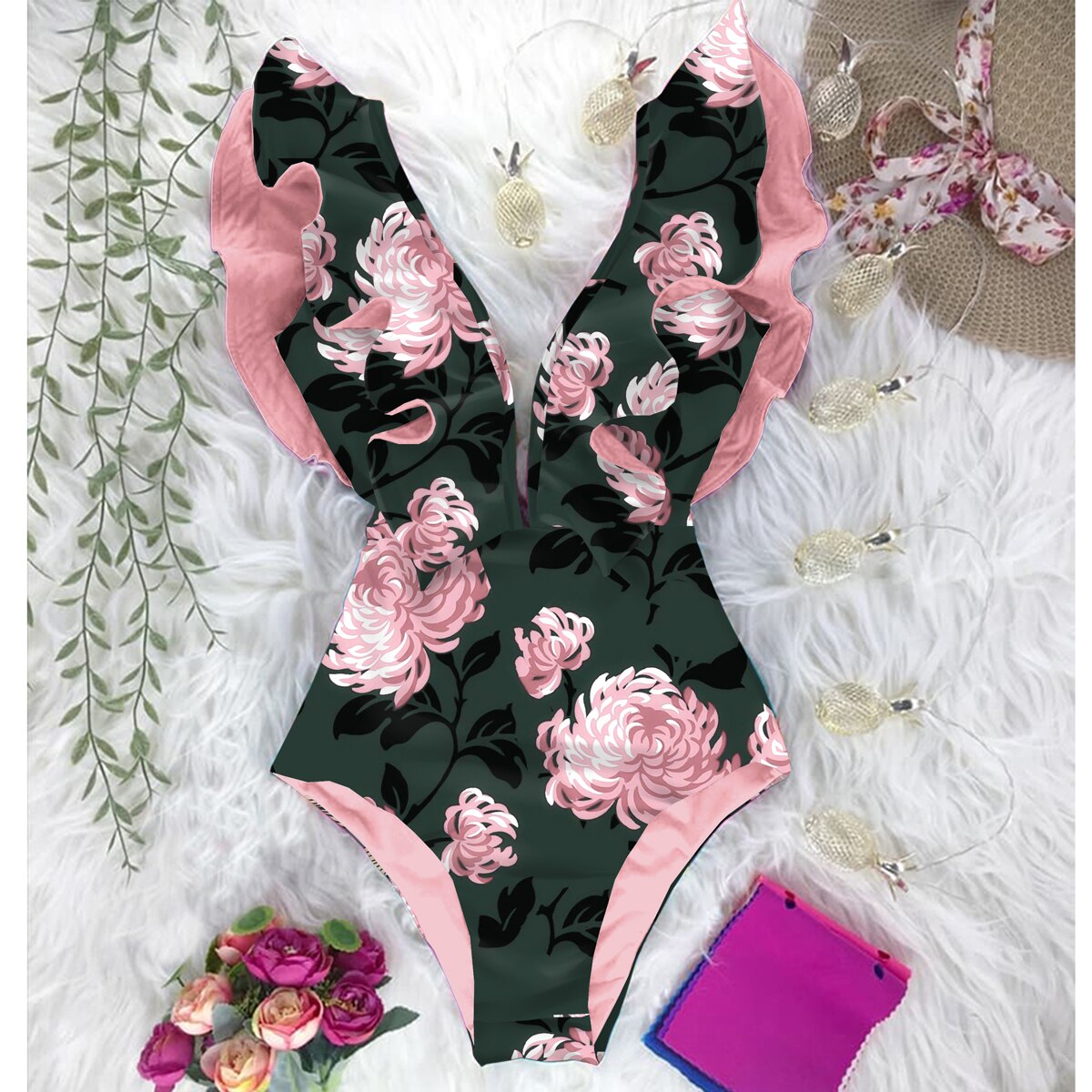 Ruffle One Piece Swimsuit Sexy Beachwear Ruffle One Piece Swimsuit Sexy Beachwear