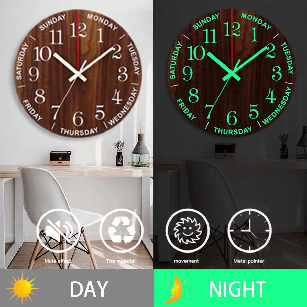 Rustic Glow in the Dark Wall Clock Rustic Glow in the Dark Wall Clock