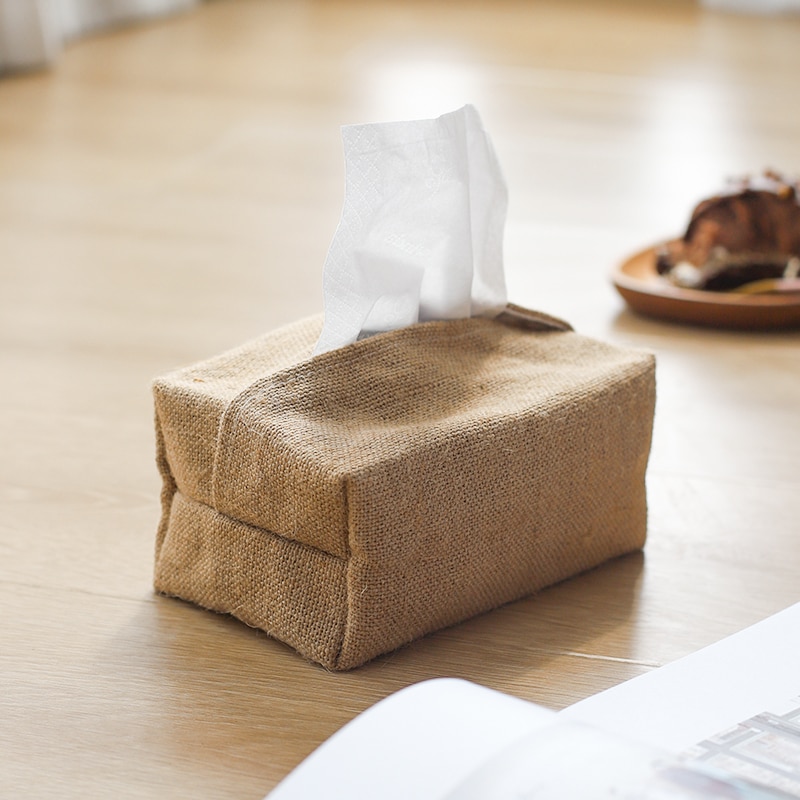 Rustic Linen Tissue Box Cover Pouch