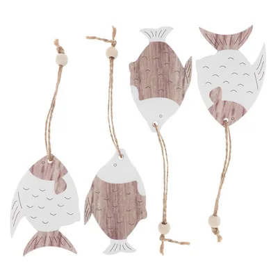 Rustic Style Wooden Fish Wall Decor (4 pcs)