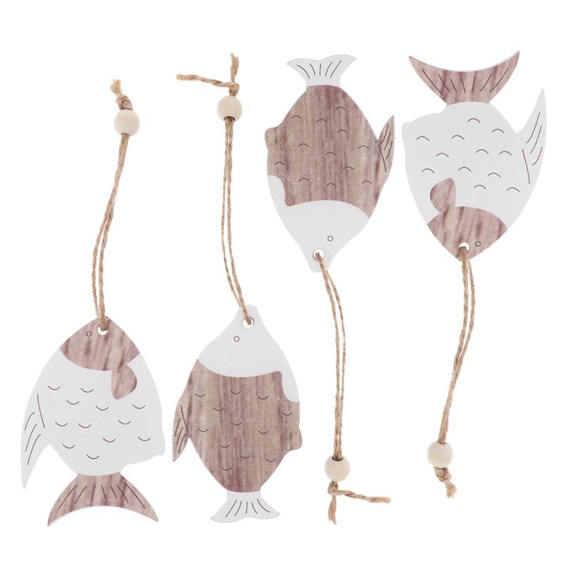 Rustic Style Wooden Fish Wall Decor (4 pcs)