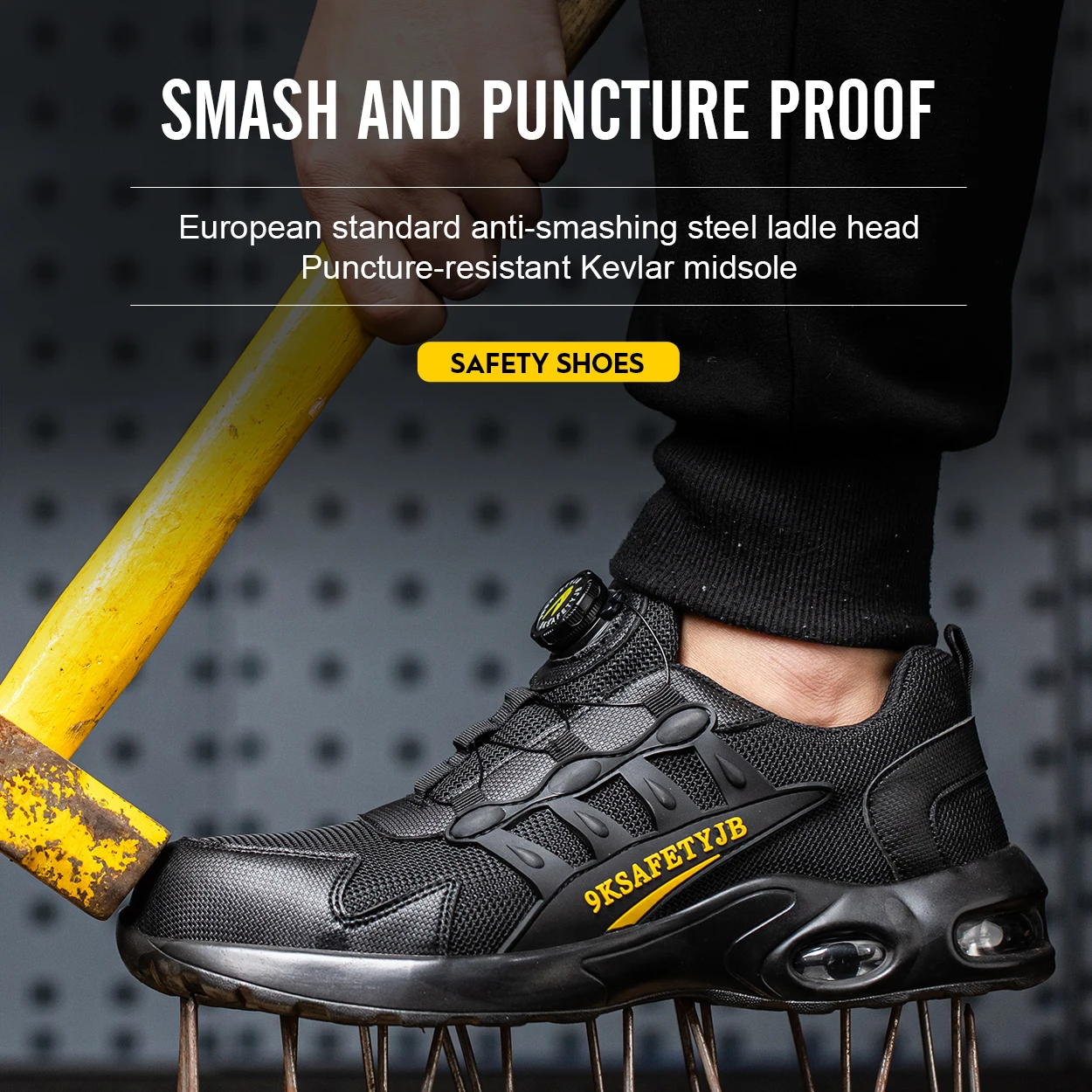 Safety Shoes Men Rotary Buckle Work Shoes Air Cushion Indestructible Sneakers Puncture-Proof security Boots Protective