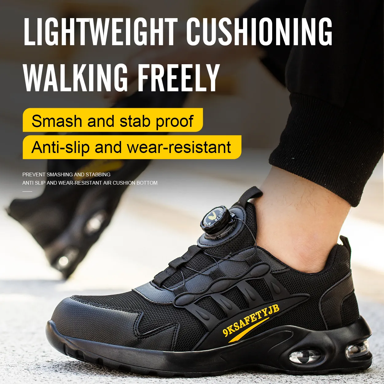 Safety Shoes Men Rotary Buckle Work Shoes Air Cushion Indestructible Sneakers Puncture-Proof security Boots Protective