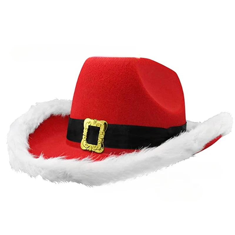Santa Claus Cowboy Hat with Feather Edge And Lights Santa Claus Cowboy Hat with Feather Edge And Lights