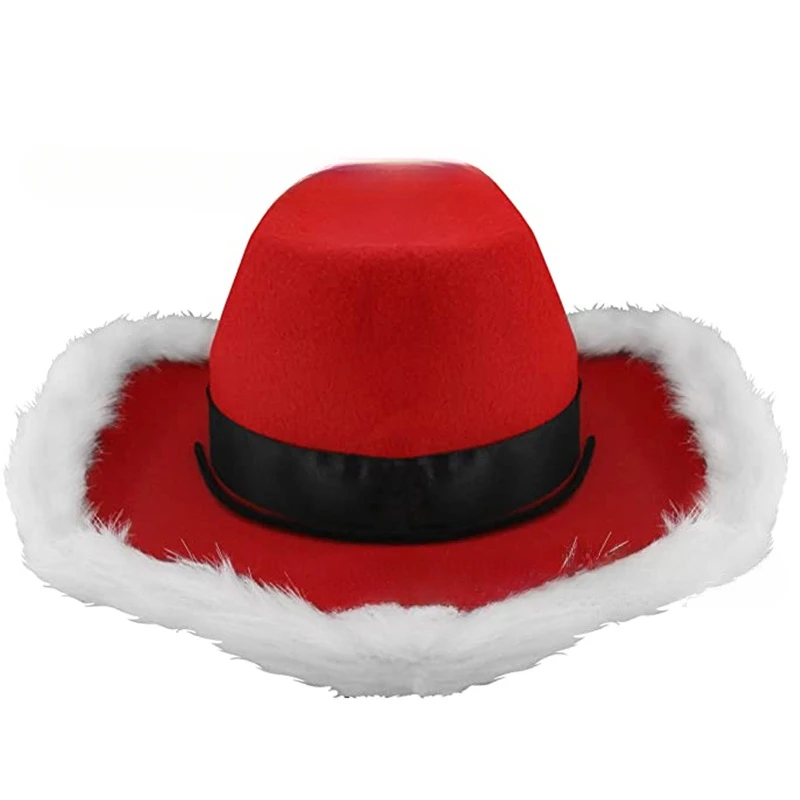 Santa Claus Cowboy Hat with Feather Edge And Lights Santa Claus Cowboy Hat with Feather Edge And Lights