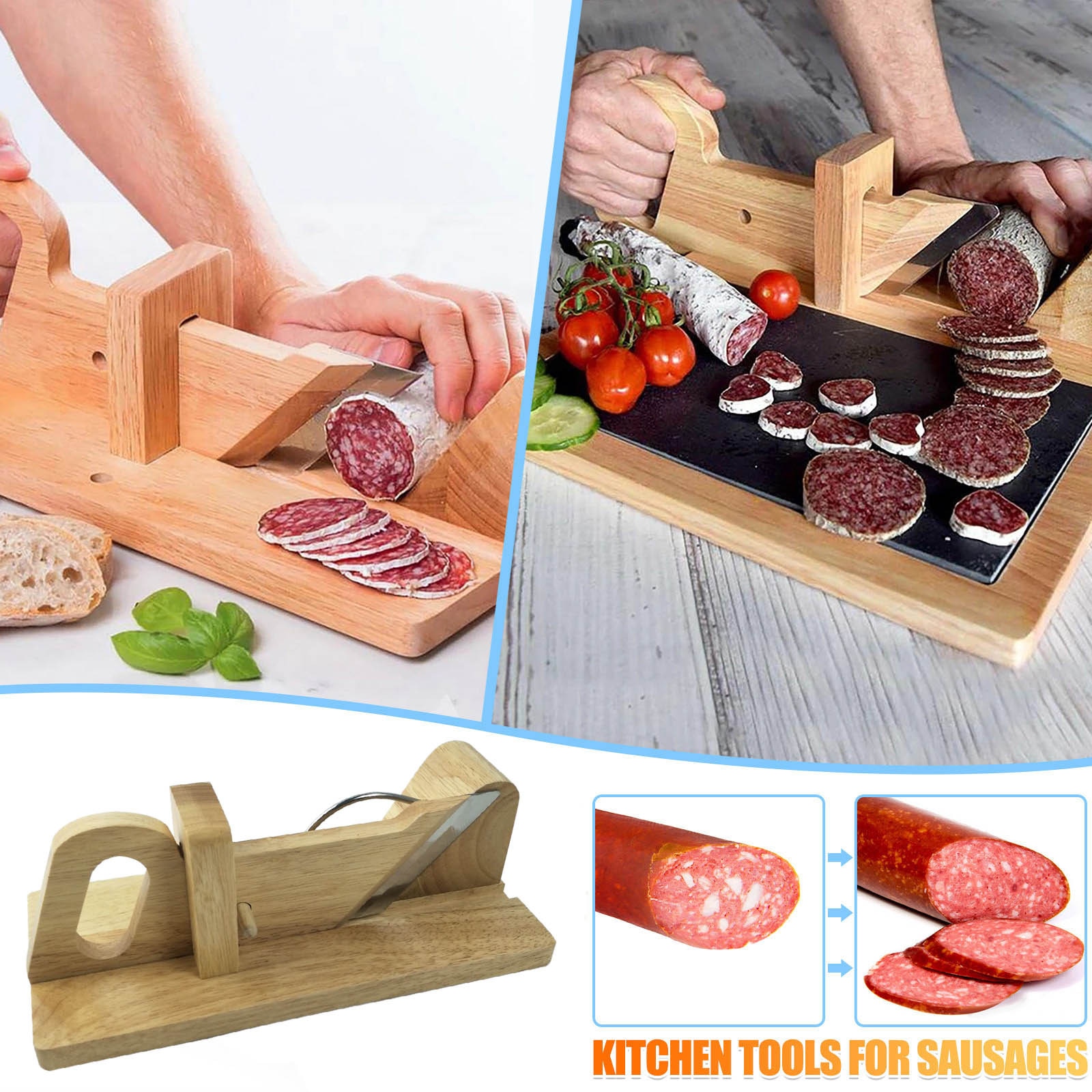Sausage Slicer Manual Wooden Cutter Sausage Slicer Manual Wooden Cutter